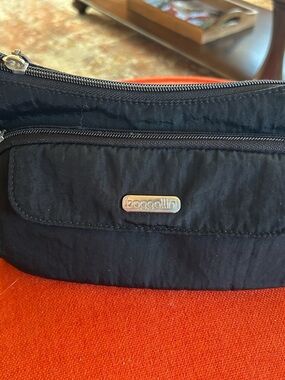 Baggallini Black Nylon Crossbody with Silver Logo Plaque